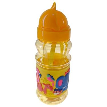 Imagem de Garrafa De Água Suco Infantil Canudo em Silicone Garrafinha 420ml Escolar (Amarela - Animais)