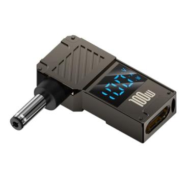 Imagem de CY Adaptador tipo C com entrada USB-C para conector CC de 4,0 x 1,3 mm, ecrã LED inteligente, potência de saída de 100 W, 20 V, 5 A, carregamento PD de 65 W, adaptador para portátil