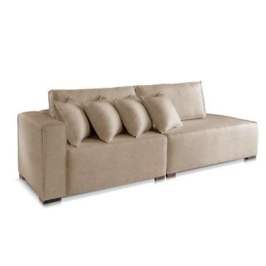 Imagem de Sofá 3 Lugares Modulado Chaise Almofada Solta Molas Isa BD Linho Bege 