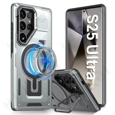 Imagem de HPQWN Para Samsung S24 Ultra Case Grade Resistente Metal Integrado Suporte de Câmera Capa (Para Samsung S24 Ultra/Cinza)