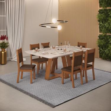 Imagem de Conjunto Sala de Jantar 6 Cadeiras Tampo de Vidro dj Móveis Kiara Freijó Maite Moca