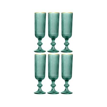 Imagem de Conjunto de Taças L`Hermitage Cameratta em Vidro Verde com Borda Dourada 160ml - 6 Peças