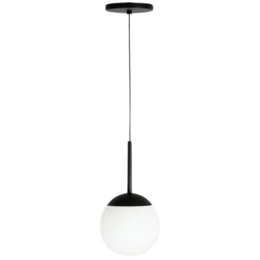 Imagem de Lustre Pendente Jabuticaba Moderno, 1 Globo de Vidro 15cm, Alumínio Preto, 2m de Fio Regulável, E27, 110/220V