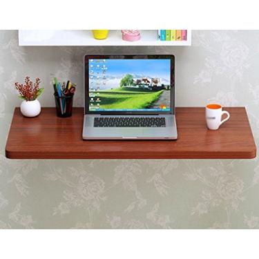 Imagem de LXB Mesa de computador para uso doméstico montada na parede - mesa de jantar dobrável de madeira maciça montada na parede suporte duplo computador mesa de trabalho loja de chá / 90 × 30 cm