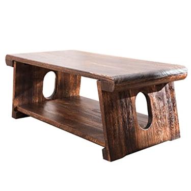 Imagem de Mesa de chá dobrável vintage de madeira maciça, mesas de café, mesa baixa dobrável, 2 camadas com prateleira de armazenamento, mesa de tatame, mesa de chá zen para sala de estar, quarto, janela de