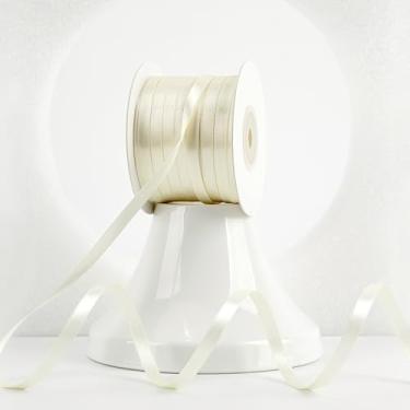 Imagem de MEEDEE Fita de cetim marfim 1/4 polegada Lux cetim dupla face 100 metros fita fina creme para artesanato, embrulho de presente, ornamentos, decoração de férias, laço de cabelo, casamento, aniversário