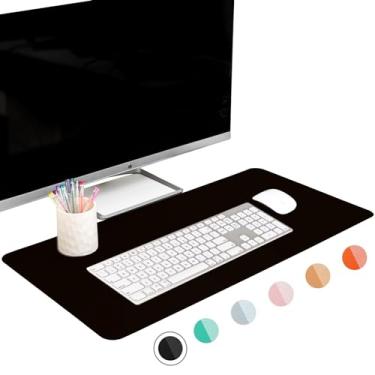 Imagem de Almofada de mesa de couro com base de camurça antiderrapante, à prova d'água, multifuncional, bloco de anotações, mouse pad grande, acessórios de escritório em casa, laptop e teclado protetor de mesa, tapete para jogos (preto)