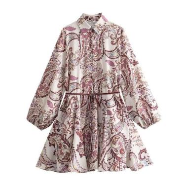 Imagem de Vestido Camisa Estampado Estilo Étnico Retrô Feminino Primavera Verão 