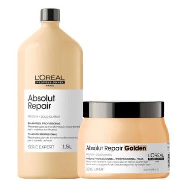 Imagem de Kit loreal absolut repair gold shampoo 1500ml+mascara light 500gr
