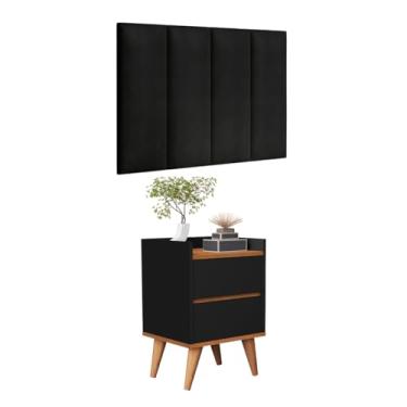 Imagem de Conjunto Cabeceira Cama Solteiro 0,90 Com 1 Criado Quarto Verona (Preto/Nature)