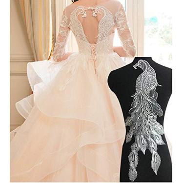 Imagem de 1 par de vestido de noiva super grande pavão branco renda flor pasta requintados acessórios de renda DIY acessórios (1 par de Phoenix)