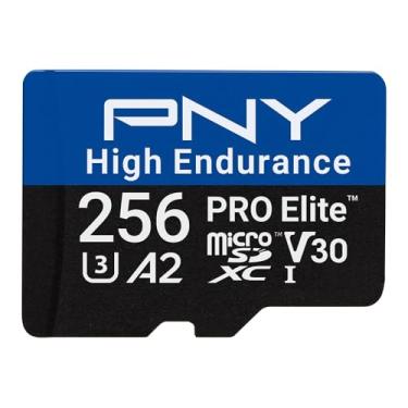 Imagem de PNY Cartão de memória flash 256GB PRO Elite™ de alta resistência C10 U3 V30 A2 microSDXC – até 100/90 MB/s de leitura/gravação, 4K UHD, Full HD, UHS-I, vigilância, segurança doméstica, gravação