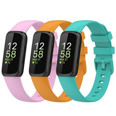 Imagem de Gheper Pulseiras de substituição para relógio inteligente Fitbit Inspire 3, acessório de silicone para mulheres e homens, tamanho P/G, lilás/amarelo/vermelho