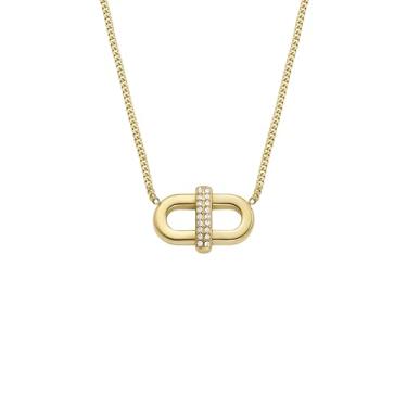 Imagem de Fossil Colar com pingente feminino em aço inoxidável dourado Heritage D-Link Glitz, cor: dourado (modelo: JF04582710), One Size, Aço inoxidável, Vidro