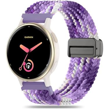 Imagem de Oanux Pulseira trançada magnética de 20 mm compatível com Garmin Vivoactive 5/Vivoactive 6/3/3 Music, pulseira esportiva macia de nylon elástico para Venu Sq 2/Venu 2 Plus e Forerunner 55/165/245/645
