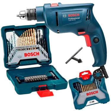 Imagem de Furadeira Industrial Impacto 3/8 Reversão 450W gsb 450RE + Estojo 30 Peças X-Line bosch