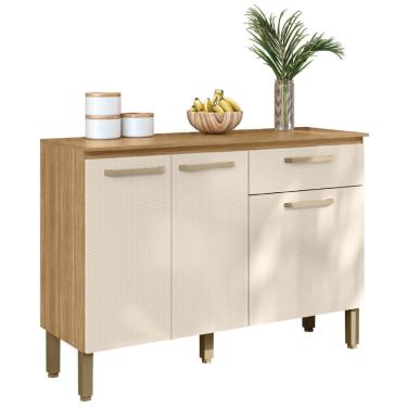 Imagem de Balcão de Cozinha 3 Portas e 1 Gaveta com Tampo 1,20m Versalhes Madeirado / Areia Kit`s Paraná