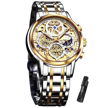 Imagem de OLEVS Relógio masculino de aço inoxidável clássico à prova d'água relógios masculinos luxuosos relógios de pulso masculinos, relojes para homens, Branco, round, relógio impermeável masculino