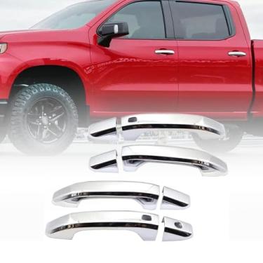 Imagem de FZJDSD 4 Peças de Acabamento Cromado com 2 Furos Smartkey Compatíveis com Chevy Silverado 1500 2500HD 3500HD 2019-2021 e GMC Sierra 1500 2500HD 3500HD 2020-2021