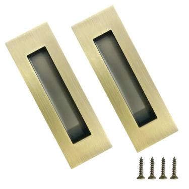 Imagem de youthua Puxadores de descarga de dedo embutidos, maçanetas de porta de bolso, para maçanetas de portas de celeiro deslizantes, portas duplas de aço inoxidável retangulares puxadores ferragens (Bronze