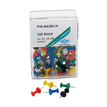 Imagem de Wedo 54299 pinos em forma de diabolo em caixa transparente, conjunto de 100, cores sortidas