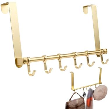Imagem de Cabide de alumínio dourado sobre a porta com 6 ganchos deslizáveis, casaco anodizado resistente, porta-chaves, organizador de chaves, para quarto, banheiro e corredor.