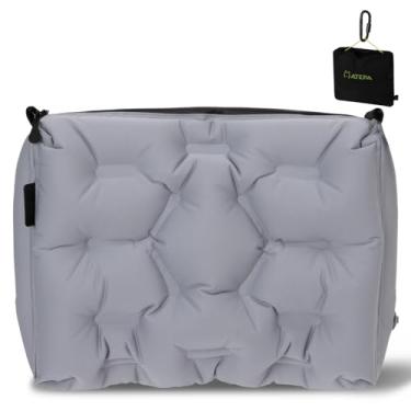 Imagem de ATEPA Almofada de assento de viagem, almofada inflável portátil, suporte de pescoço e costas, bolsa de viagem ultraleve com proteção com zíper e alça conversível para atividades ao ar livre, estádio