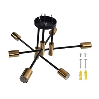 Imagem de Lustre Minimalista Moderno Pós-nórdico, Luminária de Teto de Ferro Forjado de 6 Cabeças Pendurado Luminária, Elegante Decoração Elegante para Quarto de Sala para Casa para Casa,