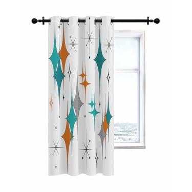 Imagem de Cortinas de janela com estrela boêmia, azul laranja, 91 cm de comprimento, cortinas de painel único, cortina de janela de porta de privacidade com ilhós para sala de estar, quarto, banheiro, cozinha