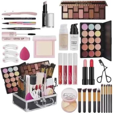 Imagem de Kit de Maquiagem Completo POPFEEL com sombras, blushes, bastões, pincé