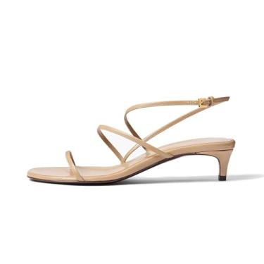 Imagem de Sandálias de salto para mulheres, elegantes, quadradas, bico aberto, salto alto com tiras confortáveis, com tira no tornozelo, para festas de casamento e uso diário, Bege baixo, 37