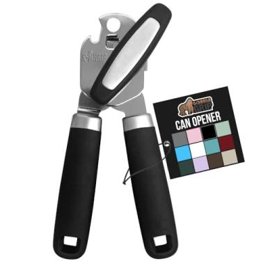 Imagem de Gorilla Grip Abridor de lata manual de borda lisa de aço inoxidável resistente original com alça de toque suave, à prova de ferrugem, botão portátil de giro fácil, abridores de tampa grandes, preto