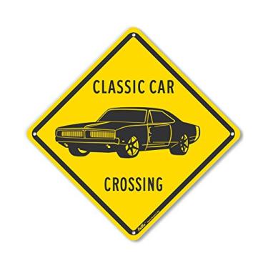 Imagem de PetKa Signs and Graphics Placa de plástico PKAC-1221-NP_10x10 "Classic Car Crossing Charger", 25,4 cm x 25,4 cm, amarela