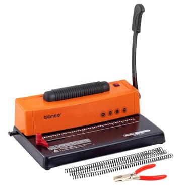 Imagem de TIANSE Máquina de encadernação, máquina de encadernação de bobina espiral, fichário de perfuração manual com inserção de bobina elétrica, adequado para tamanho carta / A4 / A5