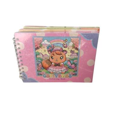 Imagem de Kit Capivara Caderno de Colorir com Capa Dura Brilhante e Canetinha Touch 24 Peças - Verde Claro