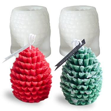Imagem de 2 moldes de vela de pinha 3D molde de vela de resina de silicone molde de vela de abacaxi de Natal sabão de cera de abelha fondant molde de chocolate para resina epóxi concreto faça você mesmo molde de enfeite de mesa de outono decoração de casa