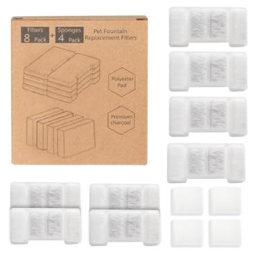 Imagem de HAJXM Filtros de substituição para fonte de água Cat, pacote com 8 filtros de substituição e conjunto de 4 esponjas de substituição para bebedouros de aço inoxidável automático de 2,2 L/2,1 l, fonte