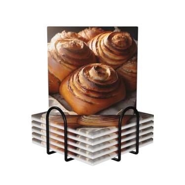 Imagem de Porta-copos para bebidas, conjunto de 6 porta-copos redondos absorventes de cerâmica antiderrapante com suporte e base de cortiça Tapete reutilizável para copos de pão dinamarquês para tipos de xícara