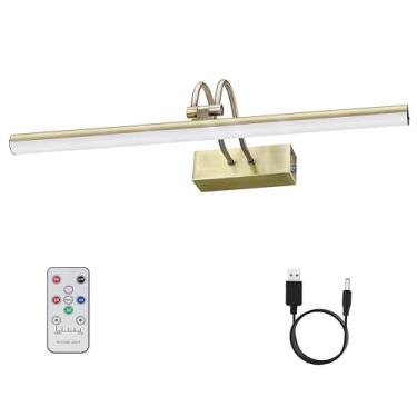 Imagem de RAIFOOLLY Luz de imagem, estrutura de parede de bateria de 40,6 cm, luzes de arte remota para pinturas com temporizador e regulável para galeria de exibição de obras de arte, moldura, retrato, alvo de