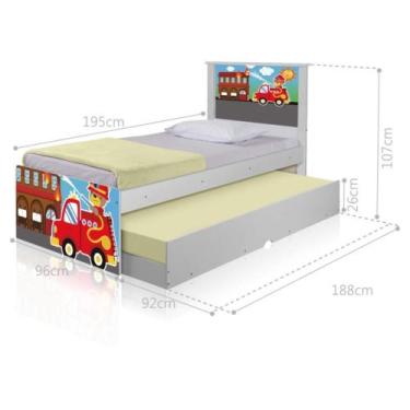 Imagem de Bicama Juvenil Adesivada Bombeiro com Colchões - Kids Mobili