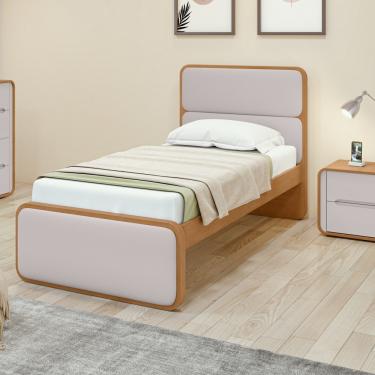 Imagem de Cama Solteiro 90cm em MDF Loop Lopas - Amendoa Clean/Corano bege