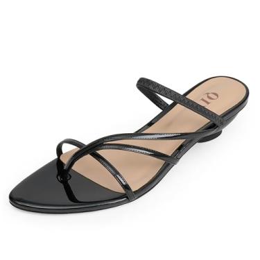 Imagem de QIY Sandálias Femininas De Salto Alto Com Tiras, Chinelos Pretos, Baixo, Bico Fino, Tamanho 7
