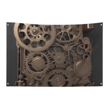 Imagem de Bandeira de engrenagens mecânicas Steampunk 119 x 178 cm, sem desbotamento, bandeira de boas-vindas, jardim, quintal, bandeira, decoração de casa, decoração de casa