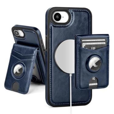 Imagem de SkyEagle Capa carteira compatível com MagSafe iPhone 16e com suporte para AirTag, 2 em 1, couro sintético, magnético, destacável, com bloqueio de RFID, suporte para cartão de crédito, capa flip com
