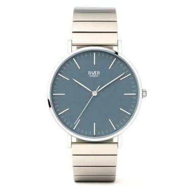 Imagem de Relógio Masculino Prata Piano Bossa Nova Fundo Azul 40mm - Bazeli