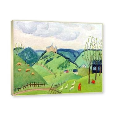 Imagem de NHLDZYH Moldura dourada champanhe. Impressões de artistas famosos, (sem título 4) por Gabriele Münter, pôster de reprodução de impressões em tela de paisagem para decoração de casa 40 x 48 cm - 15,7 x