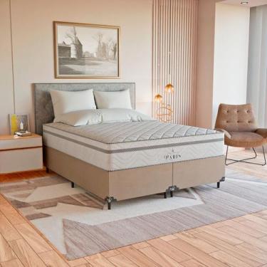 Imagem de Cama Box Queen Suede Bege + Colchão Paris Molas Ensacadas - eShop casa