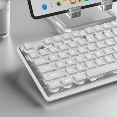 Imagem de SEUNKWANG Teclado com fio EWEADN F98 com tela inteligente e botão, 98 teclados estéticos de computador, painel de metal, lindo teclado de membrana creme com fio para Windows/PC - branco