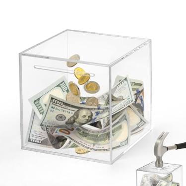 Imagem de Cofrinho transparente para adultos e crianças – Caixa de acrílico para dinheiro e moedas, deve quebrar para abrir, cofrinho não aberto para meninos e meninas (transparente, 12 cm)