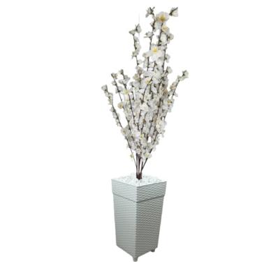 Imagem de Planta Artificial Cerejeira Rosa Bebe Com Vaso De Rattan Decorativo(Cerejeira Branca Vaso Branco)